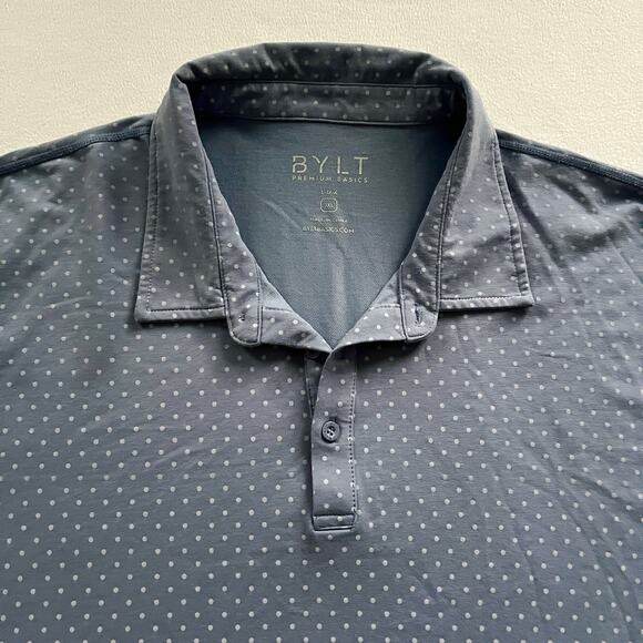Bylt Premium Basics Lux Polo Shirt Men Blue Polka Dots Cotton Stretch Golf 3XL - Picture 4 of 6